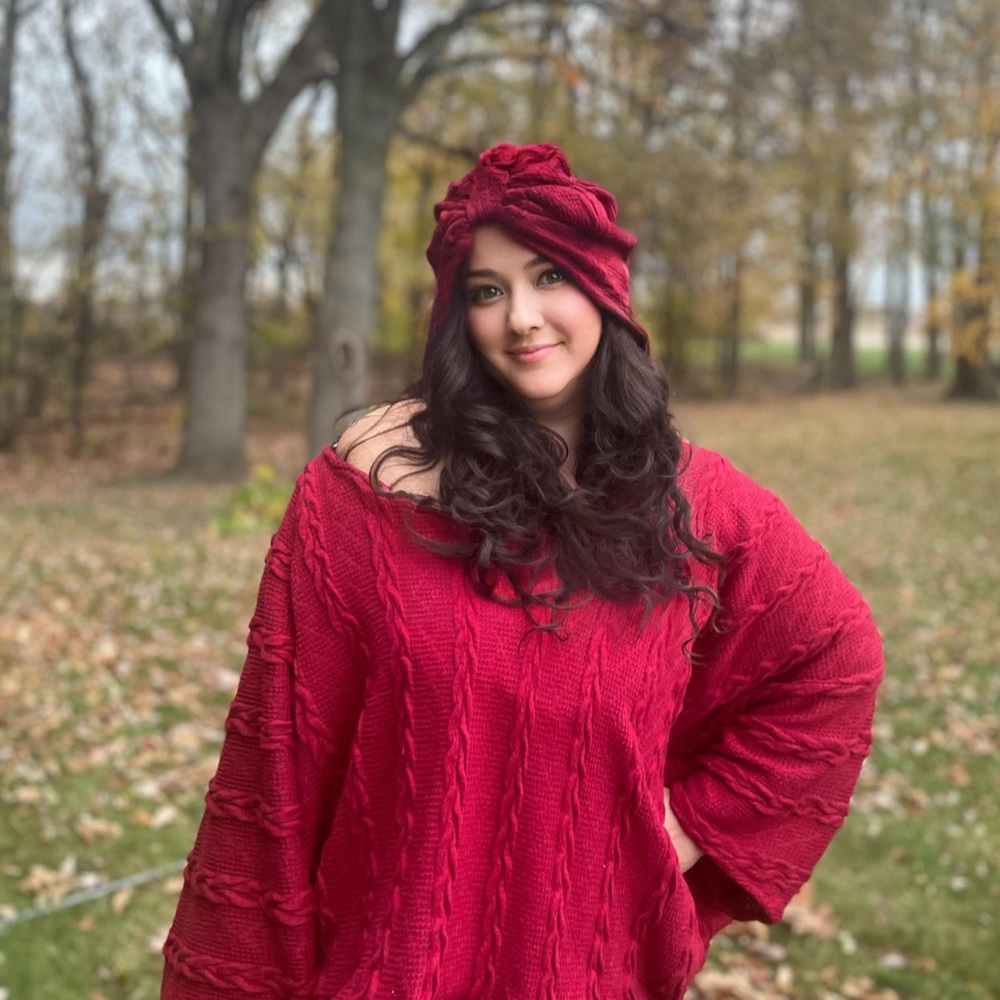 Fall Knit Set – Red Sweater with Matching Turban